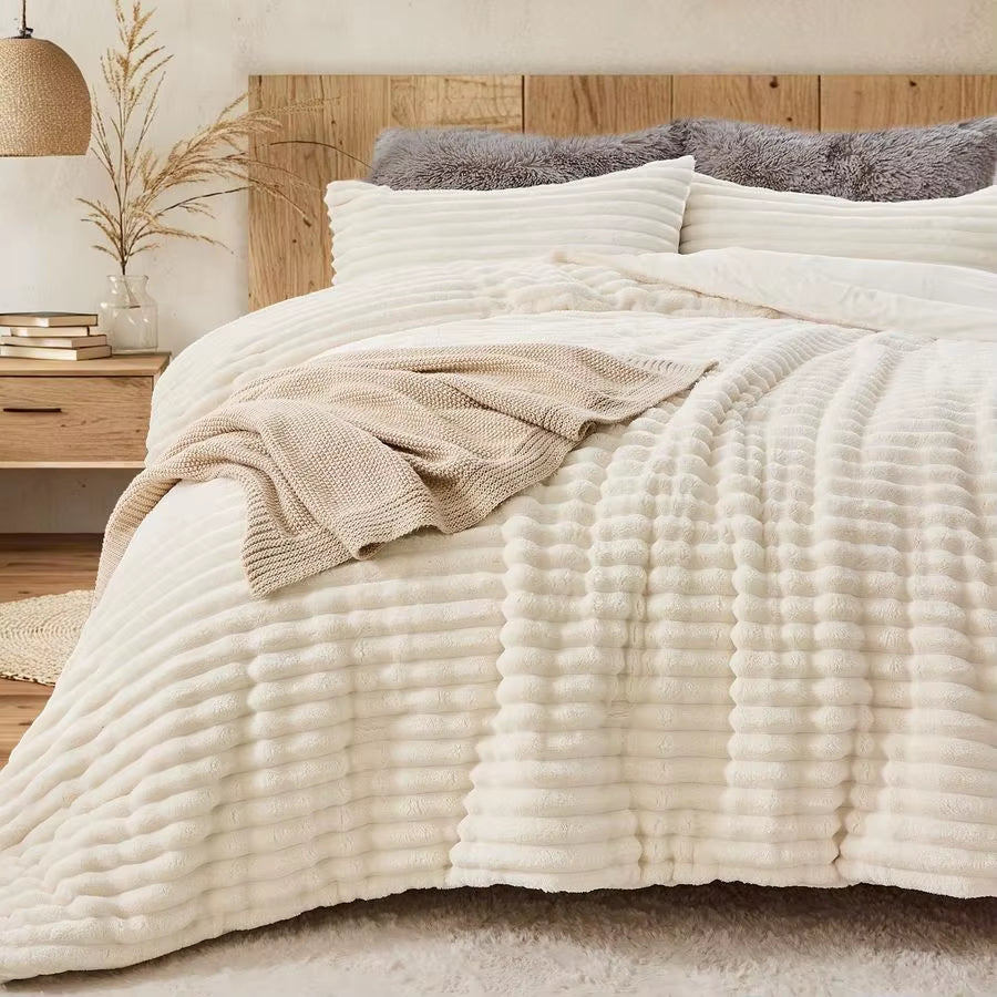 Queen 3 Pcs Cream White Comforter Set