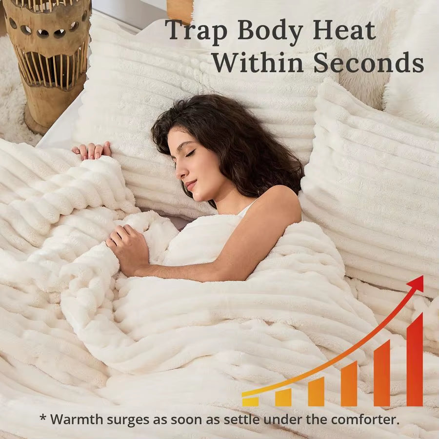 Queen 3 Pcs Cream White Comforter Set